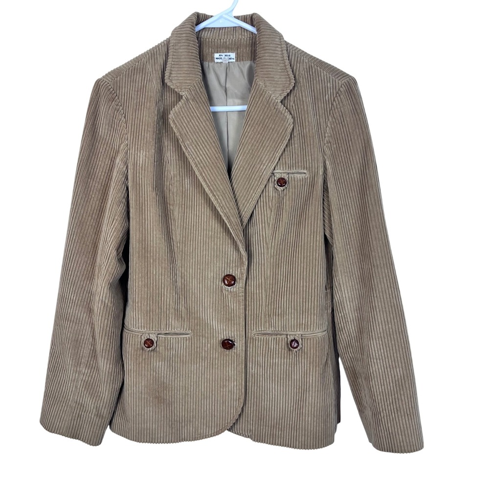 VTG Tan Brown Corduroy Blazer 100%‎ Cotton Jacket Pockets Size S* (O647)